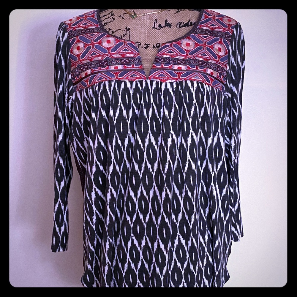 One September Palamba Ikat Embroidered Tassel Top
